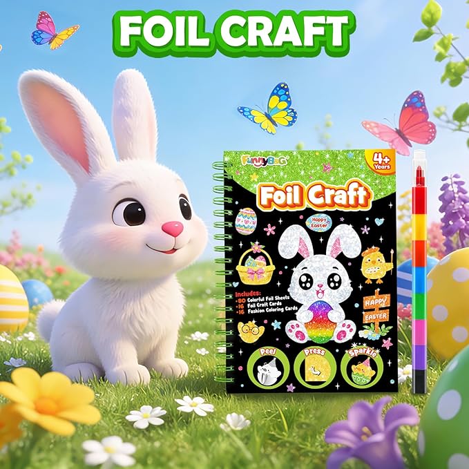 funnyb&g foil art crafts for kids ages 4-8: easter basket stuffers for kids 2026,birthday gift for kids, easter crafts for kids,party favors,creative toys for girls boys 4 5 6 7 8 9 years old(easter)