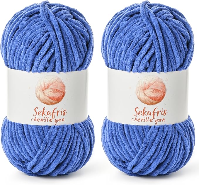 2 Pack Chunky Chenille Yarn for Crocheting, Baby Yarn for Crocheting Soft Blanket, 174.9 yds /7 oz Crochet Yarn, Bulky 5 Amigurumi Yarns, Fluffy Velvet Yarns for Knitting Crafts (2 Azure)
