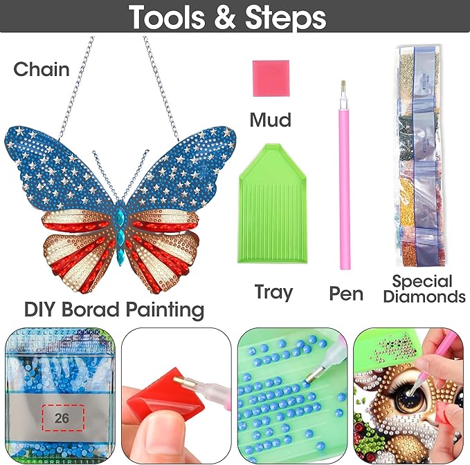 SKRYUIE Butterfly Hanging Diamond Art Kits for Adults Pendant Suncatcher, Special Shaped Crystal DIY Pearl Diamond Painting Kit, Gift for Mother Spring Summer Window Wreath Decor 4.96 x 7.91 Inch A2