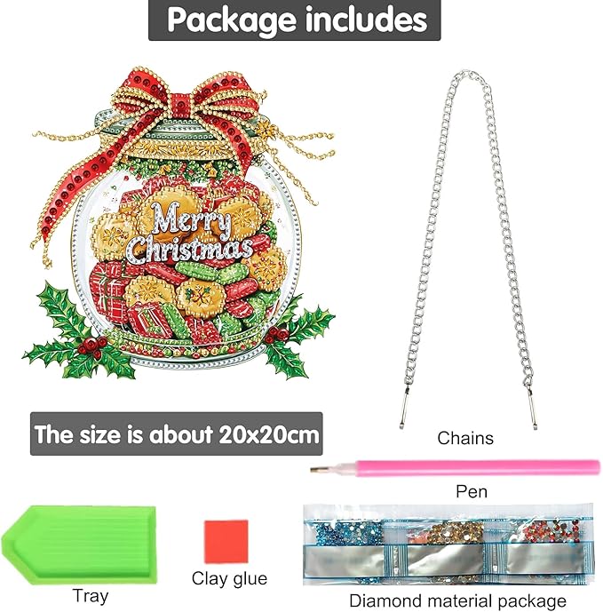 Bimkole Christmas Diamond Art Hanging Kit for Adult, DIY 5D Snacks Diamond Art Painting Window Pendant, Acrylic Crystal Art Hanging Ornament for Wall Home Garden Front Door Decor - 7.8x7.8 Inch