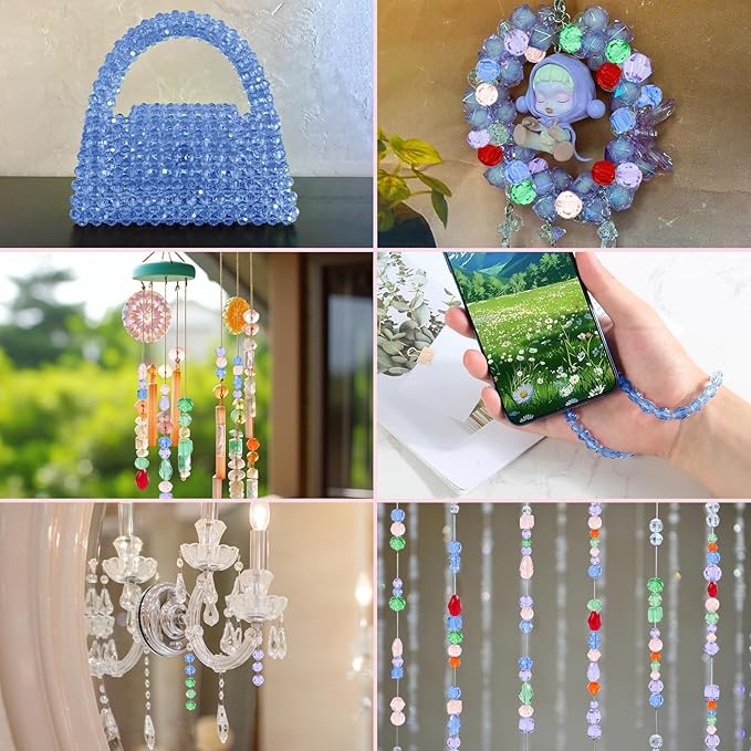 1000Pcs Glass Beads for Jewelry Making Crystal Beads for Bracelet Craft Necklace Earring Making Assorted Color 5 Style/Crackle Round/Briolette Faceted/Bicone/Cube/Four-Leaf Clover / 4 Size