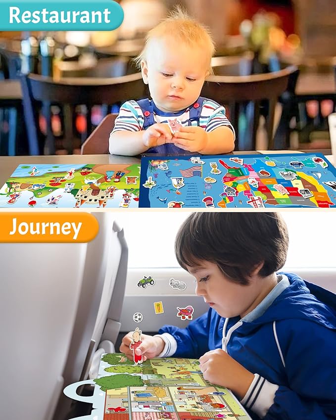 benresive reusable sticker books for kids, sticker books for toddlers, toddler travel toys activities crafts ages 3 and up birthday gifts - america map, fairy, my house