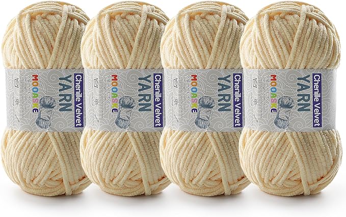 4 Pac Chenille Yarn for Crocheting - Blanket Yarn for Crocheting - Fluffy Yarn for Crochet, Baby Yarn for Crocheting Soft Blankets Weight Per Roll 50g/1.76oz, Length 60m/65yard (Yellowish)