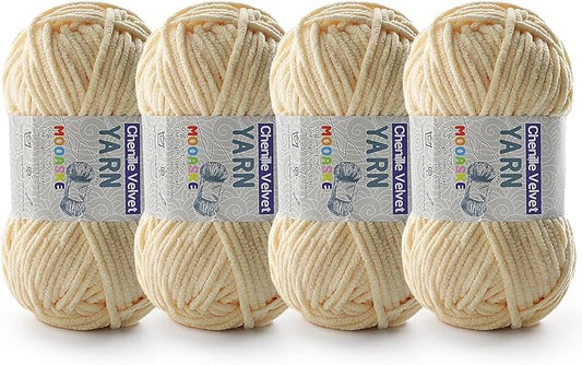 4 Pac Chenille Yarn for Crocheting - Blanket Yarn for Crocheting - Fluffy Yarn for Crochet, Baby Yarn for Crocheting Soft Blankets Weight Per Roll 50g/1.76oz, Length 60m/65yard (Yellowish)