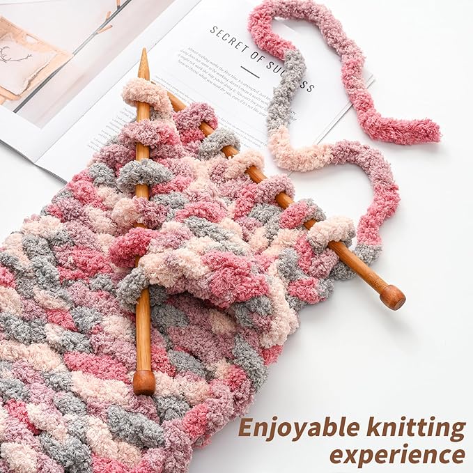 10 Pack Jumbo Chunky Yarn for Hand Knitting, Fluffy Variegated Chunky Chenille Yarn for Crocheting, 240yds/70.5oz Super Bulky Soft Crochet Baby Blanket Yarn(White- Grey)