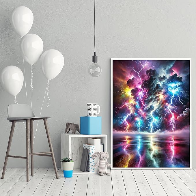 CZYWJMEI 5D Colorful Lightning Diamond Painting Kits for Adults Beginners,DIY Landscape Scenery Diamond Art,Full Round Drill Diamond Dot Gem Art Kits,Home Wall Decor 12x16 Inch