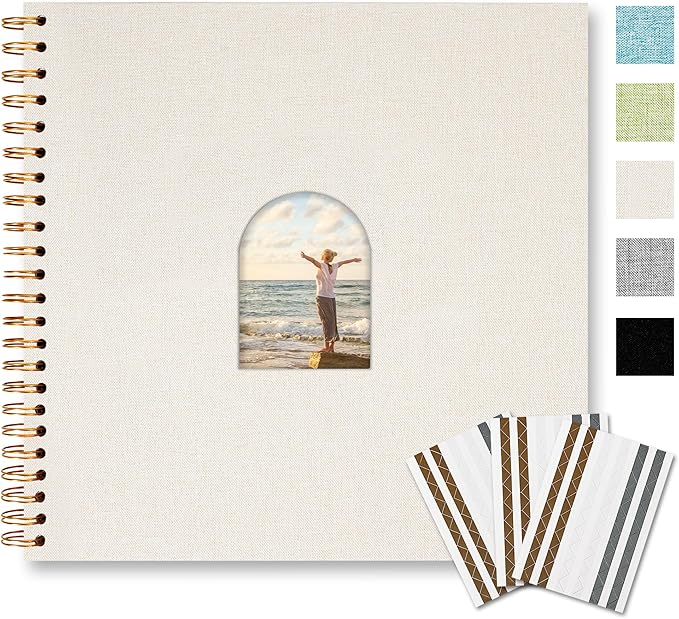 Vienrose 12X12 Inch DIY Scrapbook Album Linen Arch Window Photo Album 80 Blank Pages Scrap Book Photo Albums for Wedding Baby Shower, Beige