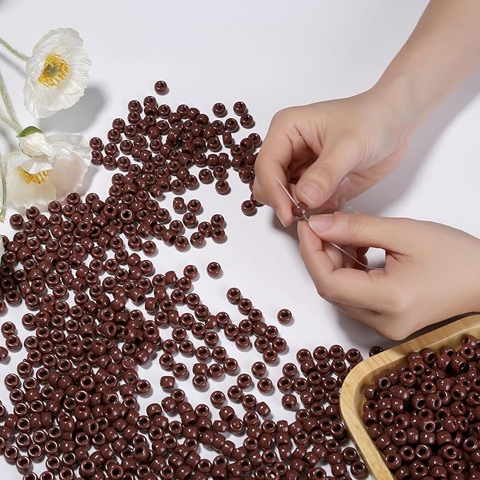 1000Pcs 9mm Brown Plastic Pony Beads for Friendship Bracelets, Hair Beads, Crafts