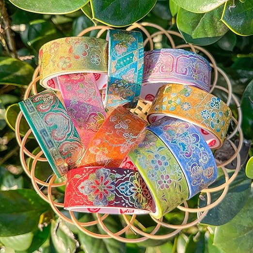 12 Rolls Vintage Washi Tape Set, Gold Foil Decorative Masking Tape for Scrapbooking, Journal, Planner, DIY Crafts, Gift Wrapping