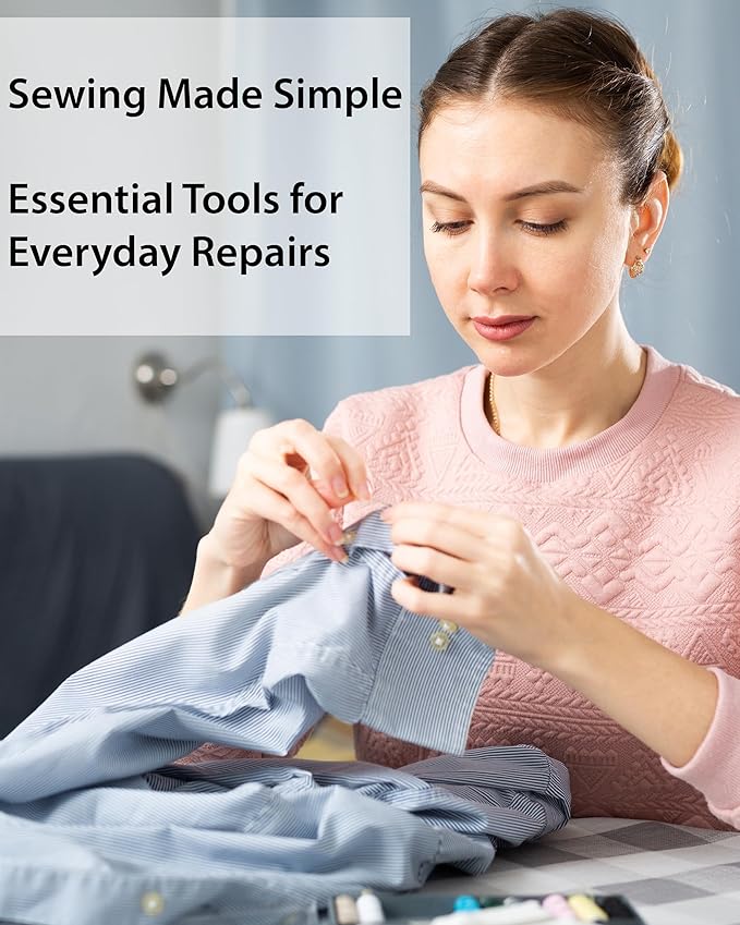 Vellostar Small Sewing Kit for Beginners – Portable Needle & Thread Travel Kit w/ 12 Thread Colors, Needles, Scissors & Measuring Tape for Emergency Clothing Repairs, Buttons, Hemming & Quick Mending