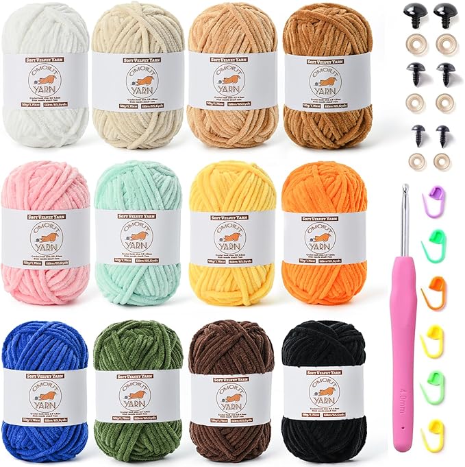 12 Pack Fluffy Velvet Yarn for Crocheting, Chunky Chenille Baby Yarn for Crocheting Soft Blanket, 787 yds Amigurumi Yarns for Knitting, Bulky Multicolored Crochet Yarns Set F