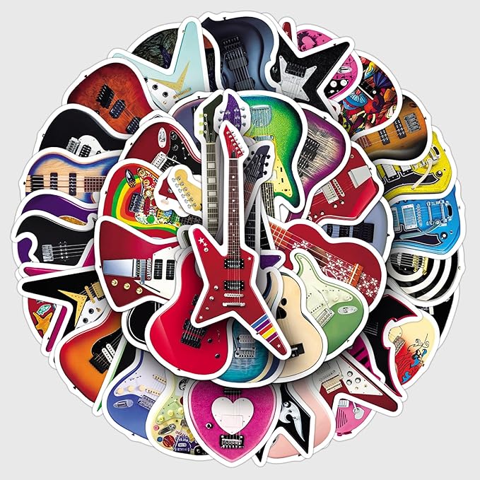 50Pcs Guitar Stickers, Waterproof Vinyl Music Instrument Decals for Laptop, Phone, Skateboard, Luggage - Cute Decorative Stickers for Kids, Boys, Girls, Adults, Guitarists & Music Lovers