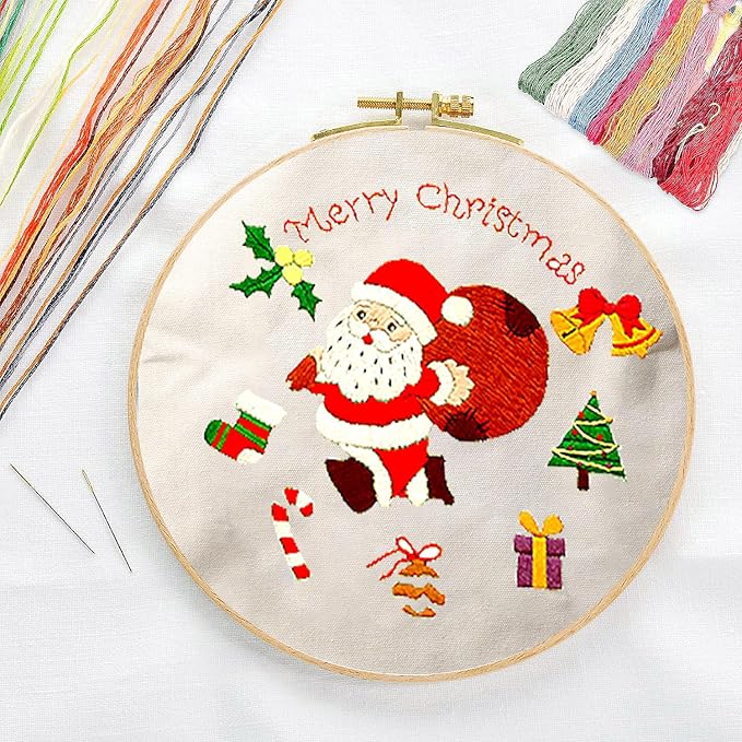 CREAWONDER Canvas Tote Bag Embroidery Kit with Pattern for Beginners, Arts and DIY Embroidery Crafts Kits for Adults, Include Instructions, Thimble, Embroidery Hoops, Color Threads and Tool