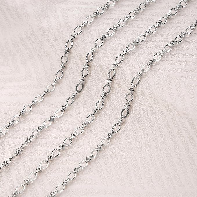 Jabogrii 4 Meters Silver Stainless Steel Jewelry Making Chains Roll Embossed Oval Cable Chain Bulk for Jewelry Making with Lobster Clasps and Open Jump Rings