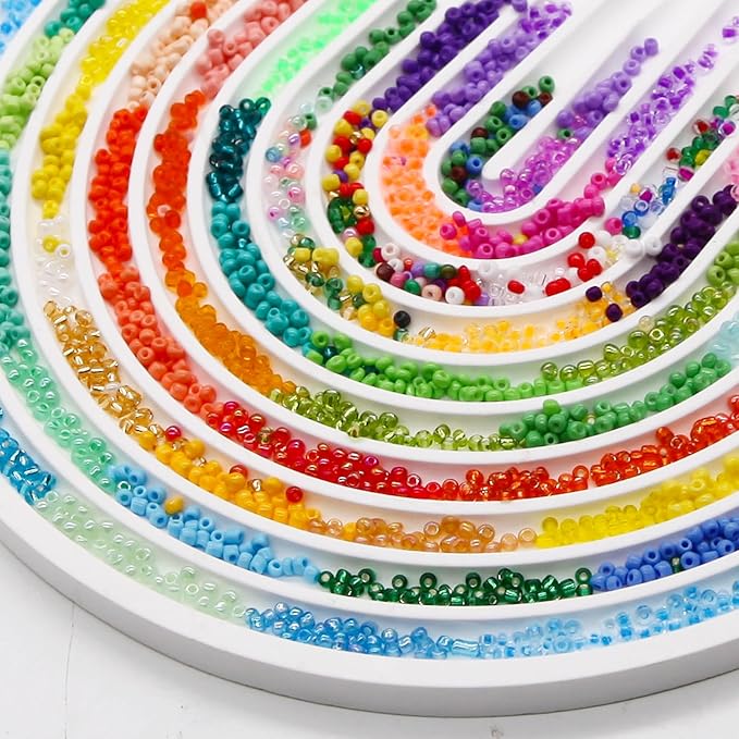 EuTengHao 28800pcs 4mm Multicolor Glass Seed Beads 6/0 for DIY Bracelet Necklaces Crafting Jewelry Making Supplies with Beading Needles Elastic Strings Tweezers (144 Colors, 200Pcs Per Color)