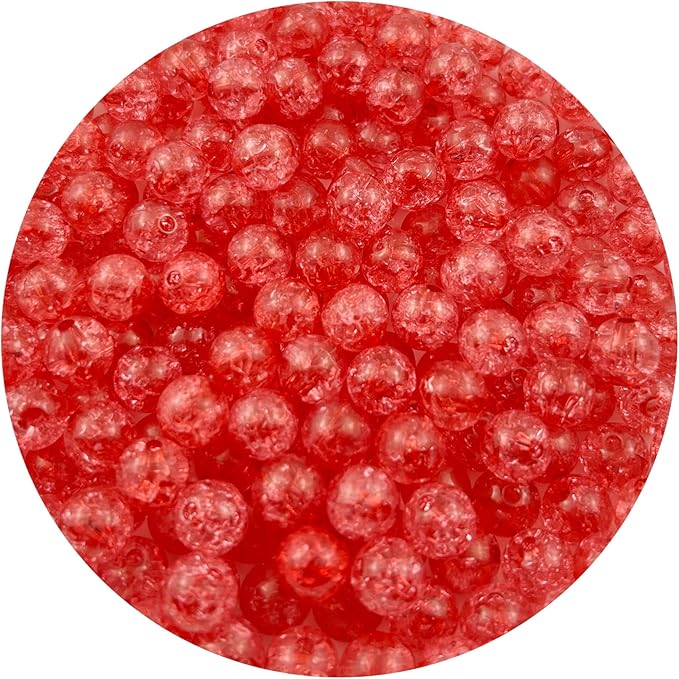 400pcs 8mm Acrylic Crackle Beads - Round Crystal Acrylic Craft Beads with Hole for Jewelry Making - Bright Red