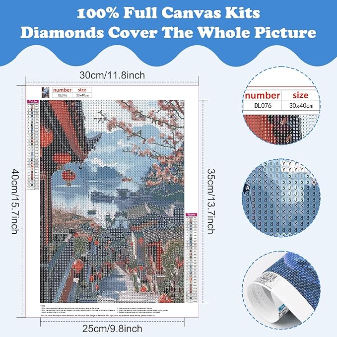 SENQAO Landscape Diamond Art Kits for Adults, Flowers Street Scenery Diamond Painting Kits, 5D DIY Full Drill Crystal Rhinestone Gem Art Craft Kits for Home Wall Decor 12X16 inch
