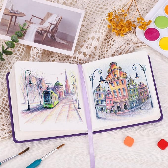 Hardcover Pocket Sketchbook, 5" x 5" Square Mini Sketchbook, 98lb/160gsm Heavyweight Tiny Sketch Book, 80 Sheets Small Travel Drawing Journal for Adults, Artist, Ideal for Gift (Purple)