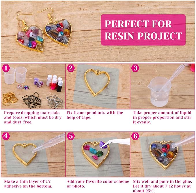 Shynek 60Pcs Hollow Frame Pendants - Resin Craft Bezels Jewelry Molds for Necklaces and Earrings Making Supplies
