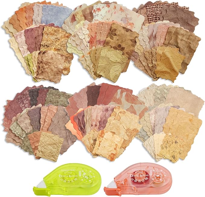 170 Pcs Sheets Vintage Scrapbook Paper Kit with Photo Tapes, Textured Scrapbook Paper, Scrapbooking Supplies, Junk Journal Supplies, Decorative Decoupage Card, Mixed Media Collage Making Craft