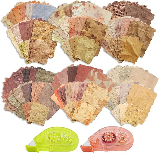 170 Pcs Sheets Vintage Scrapbook Paper Kit with Photo Tapes, Textured Scrapbook Paper, Scrapbooking Supplies, Junk Journal Supplies, Decorative Decoupage Card, Mixed Media Collage Making Craft