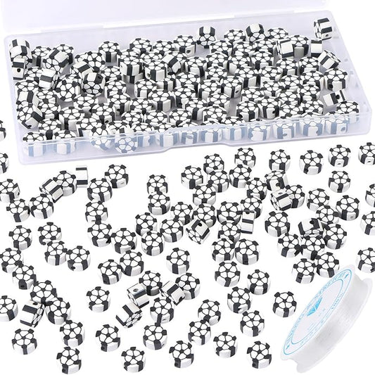 EVERMARKET 100pcs Soccer Beads Polymer Clay Football Softball Beads Charms Soccer Ball Spacer DIY Sports Bead for Necklace Bracelet Handmade Jewelry Making Accessories Supplies