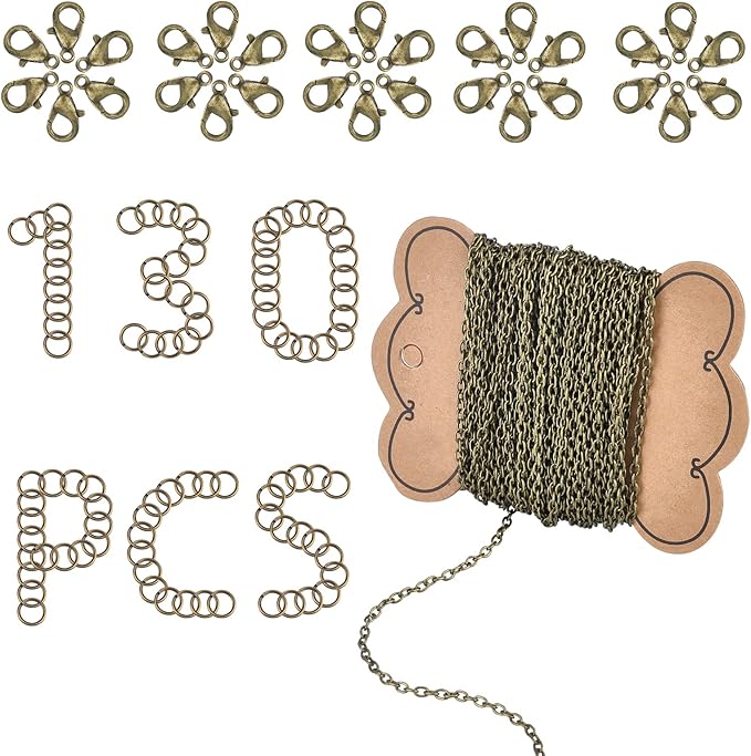 SUNNYCLUE DIY 33 Feet Antique Bronze Curb Cable Chain Link Necklace Width 4mm with 30 Brass Lobster Claw Clasps, 100 Brass Jump Rings Antique Bronze Jewelry Chain for Jewelry Bracelet Necklace Making