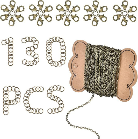 SUNNYCLUE DIY 33 Feet Antique Bronze Curb Cable Chain Link Necklace Width 4mm with 30 Brass Lobster Claw Clasps, 100 Brass Jump Rings Antique Bronze Jewelry Chain for Jewelry Bracelet Necklace Making