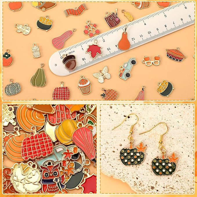SANNIX 350pc Fall Charms, Thanksgiving Enamel Pumpkin Maple Leaf Turkey Autumn Charms for Jewelry Making, Bulk for Bracelets, Necklaces, Earrings, Craft Making