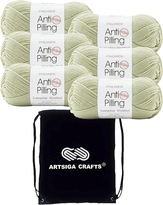 Premier Yarns Everyday Anti-Pilling Solid Meadow DN100-87 (6-Skeins - Same Dye Lot) #4 Worsted Weight Acrylic Yarn for Crocheting and Knitting with Project Bag