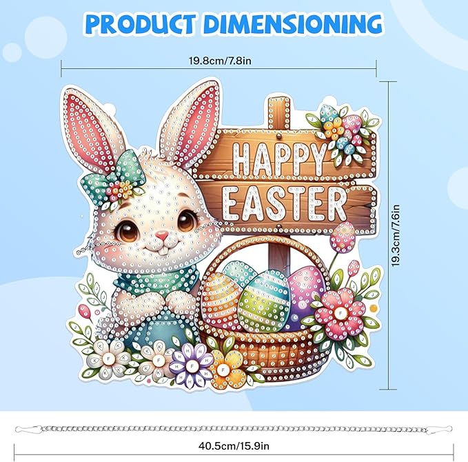 Bowetile Easter Hanging Diamond Art Kits for Adults Kids, 5D Special Shape Diamond Painting Rabbit Kits, Easter Diamond Gem Art Suncatchers Painting Pendant Home Decor, Gifts for Kids