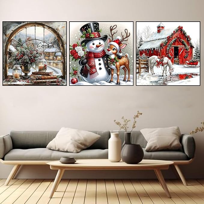 Meothan 3 Pack Diamond Art Kits for Adults, Christmas Diamond Painting Kits for Adults, 5D DIY Round Drill Gem Art Paint with Diamonds Dots Crafts Kits for Home Decor Gift 14x14inch