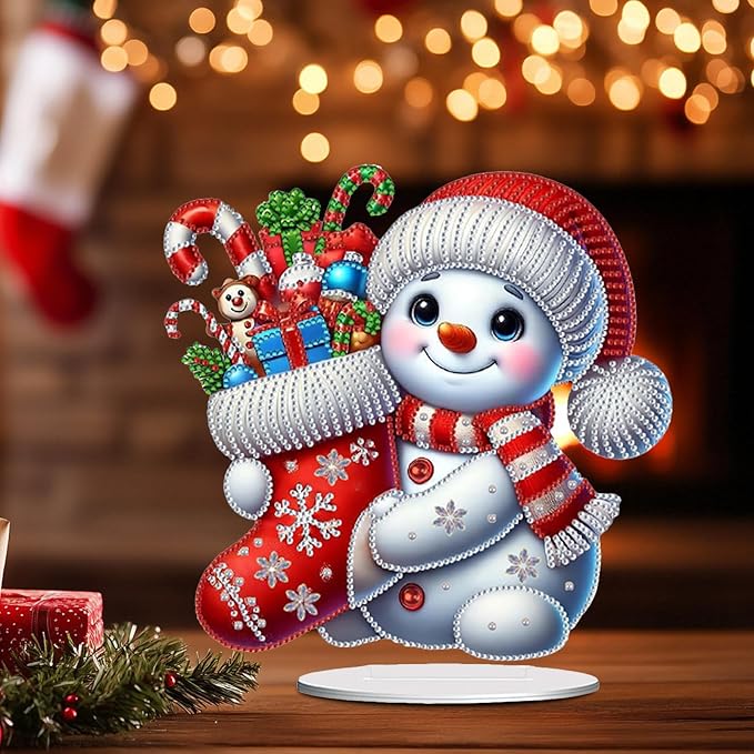 LAKEQUILL Christmas Diamond Painting Kits, Tabletop Ornament, Stand Up Diamond Art Desktop Kits for Home Office Decor, New Year Gift - Snowman (Red)