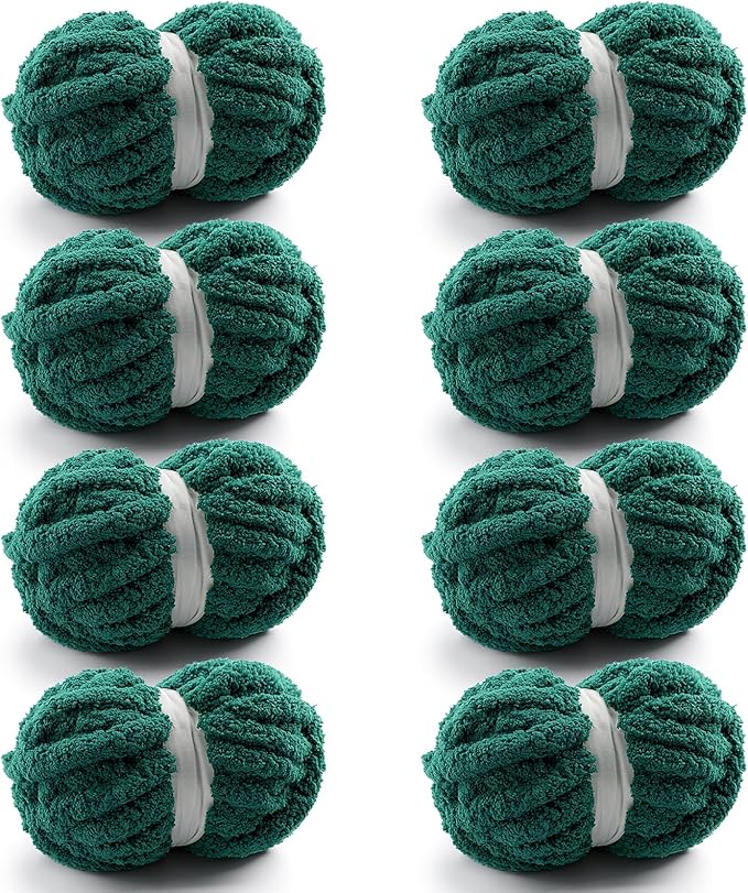 8 Pcs Chunky Yarn for Hand Knitting - Chunky Chenille Yarn for Crocheting - Fluffy Yarn for Crochet - Jumbo Yarn for Hand Knitting 25 yds 7.7 oz of Super Bulky Yarn (Dark Green)