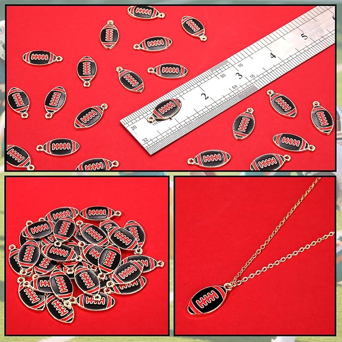 NVENF 30PCS Football Charms for Jewelry Making, Enamel Football Charms for Bracelet Necklace Earrings Making, Red Black White Blue Purple Orange Game Day Football Charm Bulk