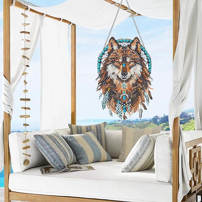 VAIIEYO Wolf Diamond Painting Hanging, Animal Diamond Painting Suncatchers Double Side Window Hanging Kit with Chain, 7.5x7.5 inch Crystal Pendant Art Craft for Gift Home Wall Front Door Decoration