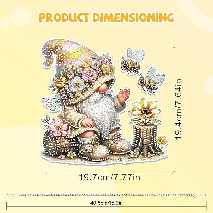 Bowetile Gnome Diamond Art Hanging Kits for Adults, 5D Special Shape Bee Diamond Painting Flowers Pendant Kits, Gem Art Suncatchers Painting Window Ornament for Home Garden Wall Decor