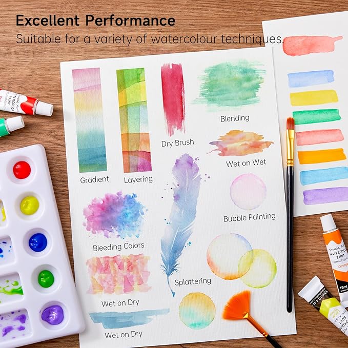Shuttle Art Watercolor Paint Set, 15 Colors Watercolor Paint in Tubes (12ml Each) with 3 Brushes, Rich Pigments, Easy to Blend, Perfect for Kids, Artists, Beginners, Students