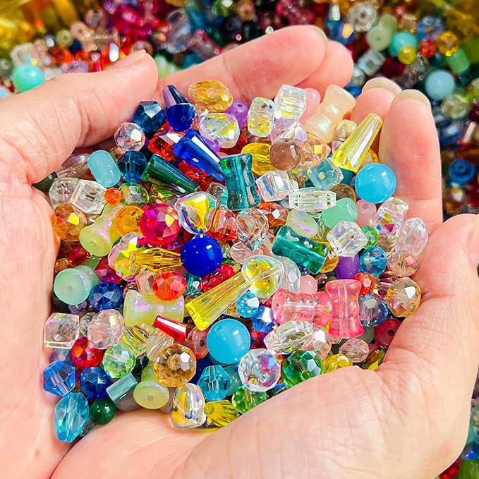 One Pound Assorted Glass Beads for Jewelry Making, 2-16mm Colorful Crystal Beads for Bracelets, Crafts, DIY Art, Bulk Jewelry Making Supplies