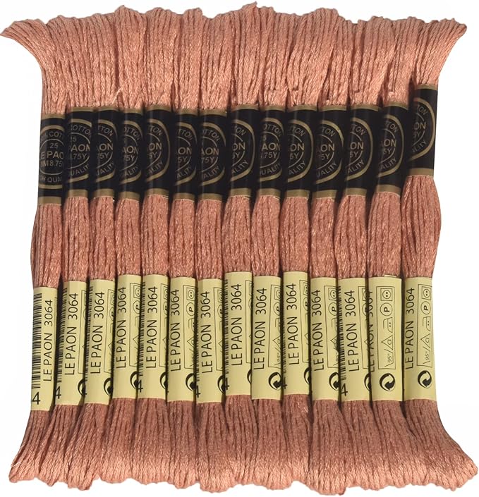 LE PAON Embroidery Floss, 14-Pack Six Strands 100% Long Staple Cotton Embroidery Thread, 8.7-Yard，Color Number：3064, Desert Sand