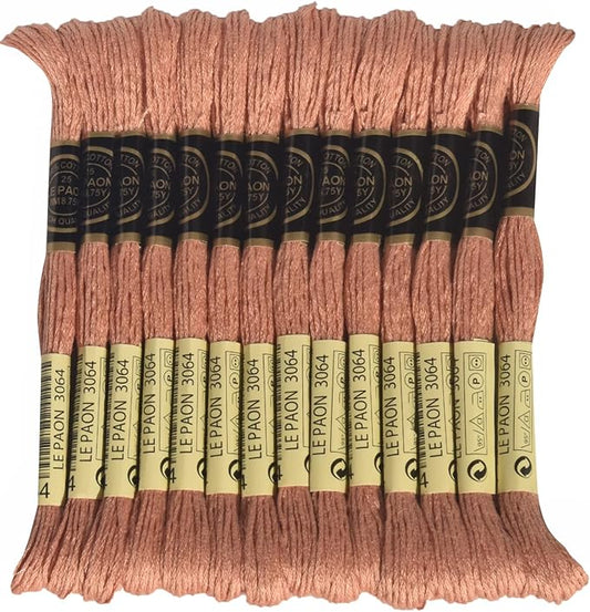 LE PAON Embroidery Floss, 14-Pack Six Strands 100% Long Staple Cotton Embroidery Thread, 8.7-Yard，Color Number：3064, Desert Sand