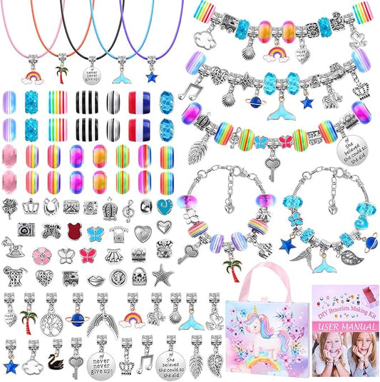 Thrilez DIY Bracelet Making Kit, 97Pcs Charm Bracelets Kit with Beads, Pendant Charms, Bracelets and Necklace String for Bracelets Craft & Necklace Making