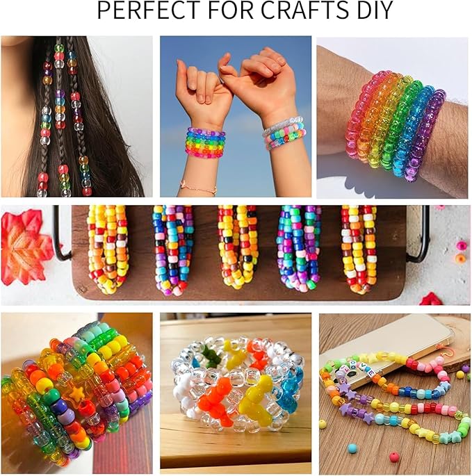 5 Boxes Bracelet Making Kit Pony Beads, 96 Colors 6x9mm 3500Pcs Kandi Rave Beads for Bracelets Friendship Plastic Bead with 800Pcs Letter Bead Arts and Crafts for Kids Adults Keychain Jewelry Making