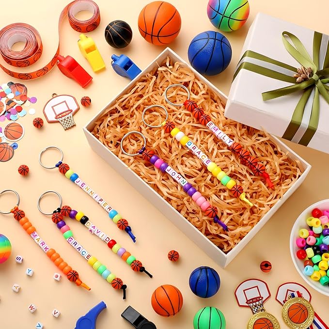 Landical 564 Pcs DIY Bead Keychain Kit Key Chain Making Craft Adjustable Letter Beads String Mama Sport Gift Alphabet Jewelry Backpack Accessories Holiday Party Favor (Basketball,Vivid Color)