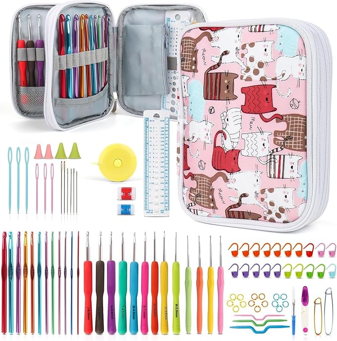 Katech Crochet Hooks Kit with Case, 99-Piece Crochet Hooks Set DIY Crochet Needles Yarn Weave Kits for Knitting Gloves and Sweaters, Ergonomic Lace Crochet Hook for Fine Working