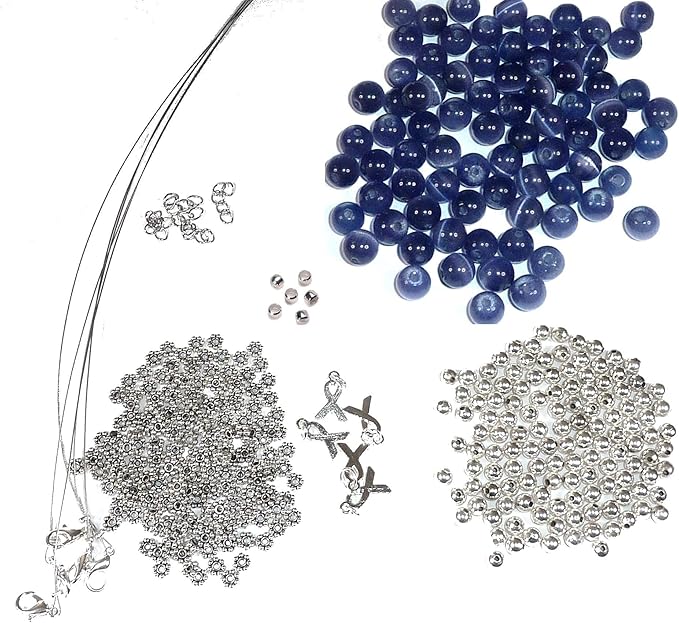 Hidden Hollow Beads DIY Craft Beading Kit, Everything to Make Cancer Awareness Bracelets, Uses Wire, Crimps and Clasps, Fundraising and Gifts (Stomach Cancer - Periwinkle - Makes 5)