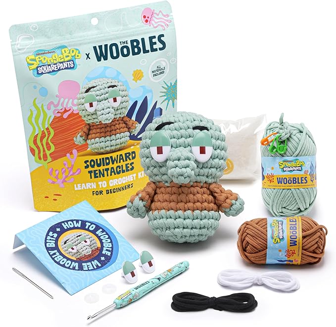 The Woobles Crochet Kit for Beginners – Spongebob Squarepants Craft Kit with Easy Peasy Yarn for Adults & Young Crafters, As Seen On Shark Tank, Step by Step Video Tutorials (Squidward Tentacles)