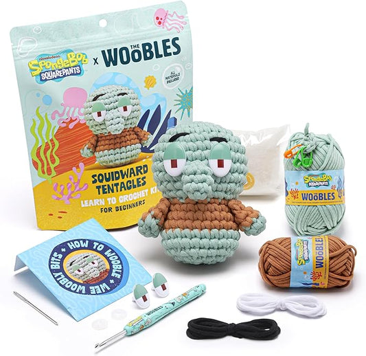 The Woobles Crochet Kit for Beginners – Spongebob Squarepants Craft Kit with Easy Peasy Yarn for Adults & Young Crafters, As Seen On Shark Tank, Step by Step Video Tutorials (Squidward Tentacles)