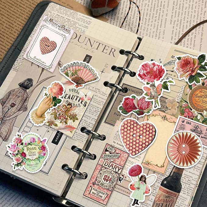 Vintage Stickers, 102 Pcs Scrapbooking Supplies for Bullet Journals, Planners, Letter, Card Album Making, Collage Art, Crafts, Water Bottle