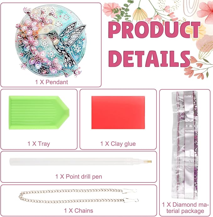 DOMROM Hummingbird Diamond Art Hanging Kits for Adults Beginners, Special Shaped Crystal Diamond Painting Hummingbird Pendant, DIY Diamond Art Suncatchers Birds for Home Garden Wall Decor Gift